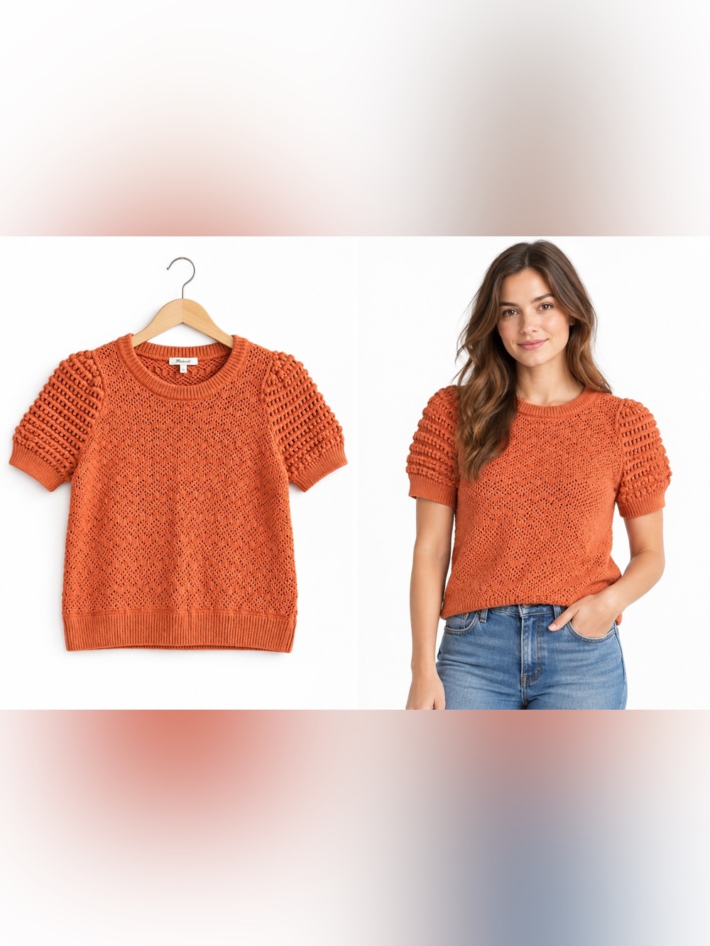 Madewell Burnt Orange Popcorn Knit Short Sleeve Sweater S